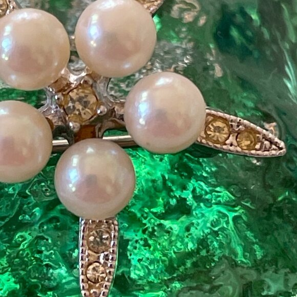Vintage Silver Real Pearl and Rhinestone Brooch - Picture 2 of 3